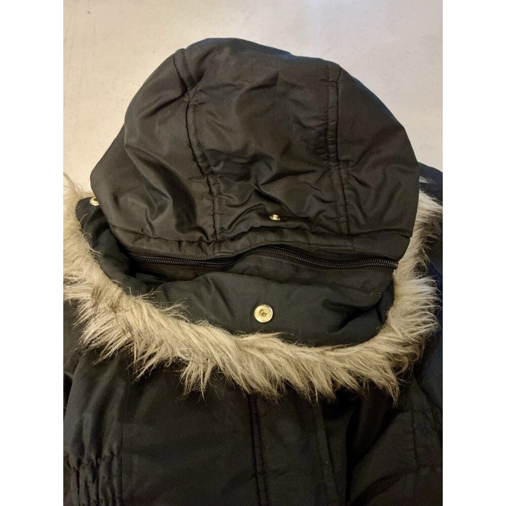 Michael Kors Girls 7/8 Black Winter Parka Coat Faux Fur Hood Gold Logo - Picture 4 of 11